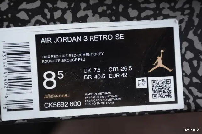 1st Kicks Shoes Red Air 3 Jordan CK5692-600 Cement 0613